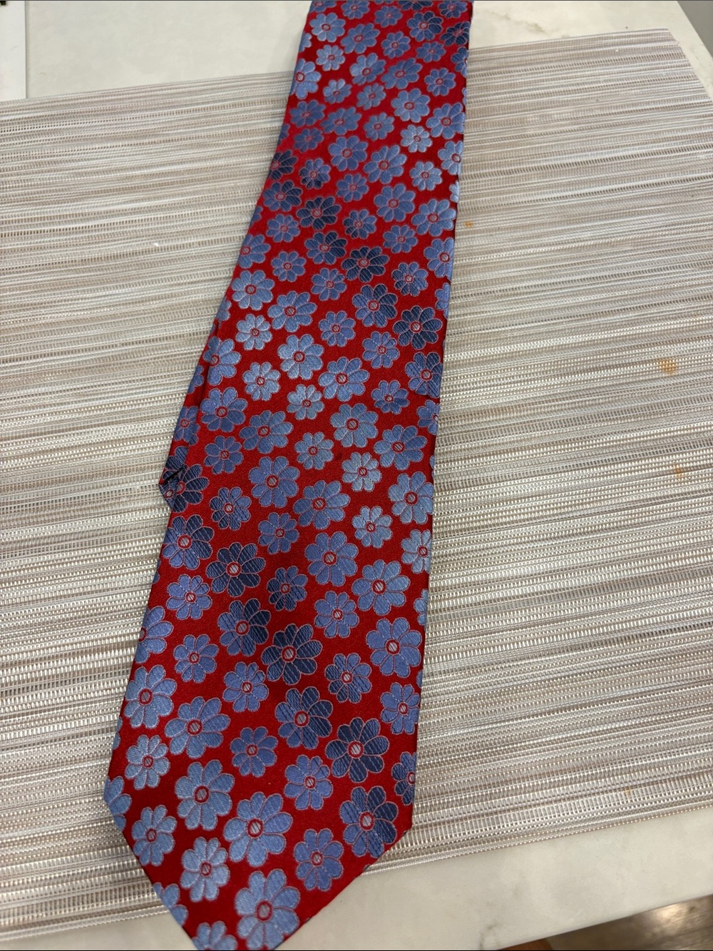 Ted Baker London Red Floral Silk Tie with Blue Flowers